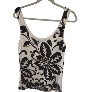 Vintage Y2K Cache Black Floral Beaded Tank Top Women's Size L Scoop Neck